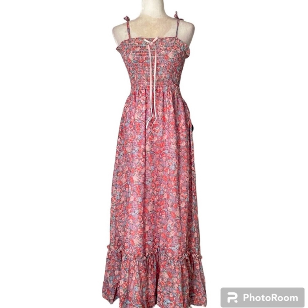 Vintage 70s California Holiday Bohemian Floral Hippie Pin Up Maxi Dress